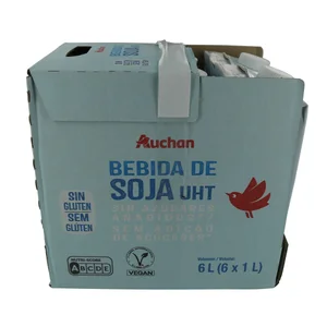 AUCHAN Bebida de soja sin azúcares añadidos ni gluten 6 x 1 l. Producto Alcampo