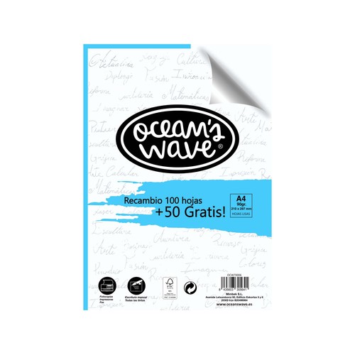 Paquete de folios Din A4 90g, 100+50 hojas OCEAN"S WAVE.