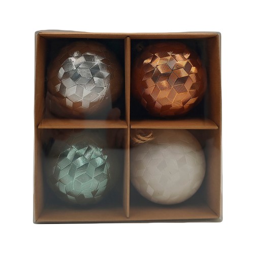 Set 4 Bolas de Plástico diseño Bosque Canadiense 8cm decoración para Árbol de Navidad, ACTUEL