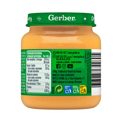 GERBER Tarrito de puré de manzana, albaricoque y melocotón ecológicos, a partir de 4 meses GERBER Organic 125 g.