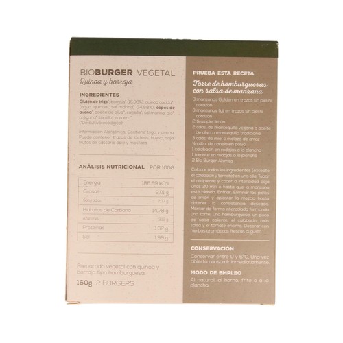 AHIMSA Burger de avena,quinoa y verduras ecológica AHIMSA 150 g.