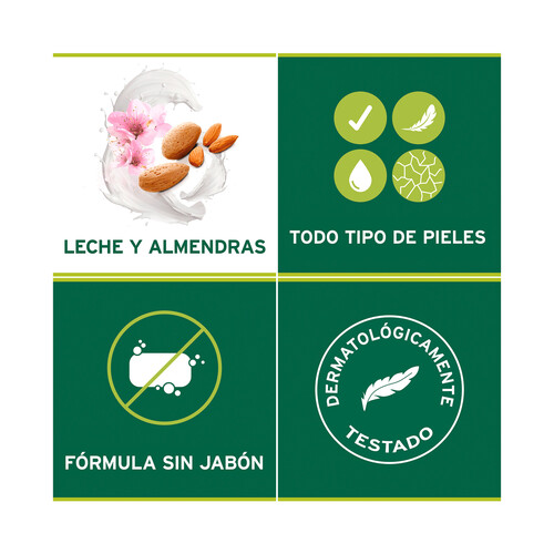 PALMOLIVE Recambio de jabón de manos líquido sin jabón, enriquecido con leche y almendras PALMOLIVE Naturals 500 ml.