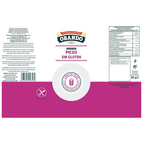 OBANDO Picos sin gluten OBANDO 80 g.