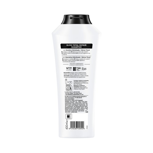 GLISS Champú reparador para cabellos secos GLISS Total repair de Schwarzkopf 370 ml.