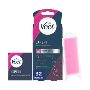 VEET Bandas de cera depilatoria para rostro, pieles normales VEET Expert 32 uds