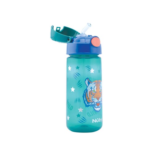 Taza con botón push y pajita para niños, estampado tigre, NUBY.