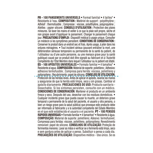PRODUCTO ALCAMPO Apósitos de plástico, transpirables y resistentes al agua, 4 tamaños diferentes 100 uds.