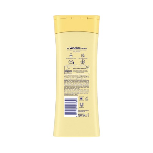 VASELINE Essential healing Loción corporal hidratante con glicerina y extracto de avena, para pieles secas 400 ml.