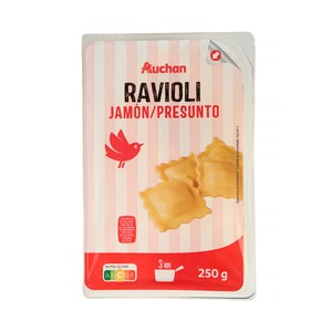 AUCHAN Raviolis frescos de pasta al huevo rellenos de jamón 250 g Producto Alcampo.