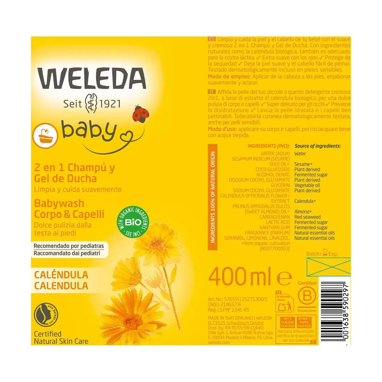 WELEDA Baby Champú y gel de ducha con Calendula ecológica 400 ml