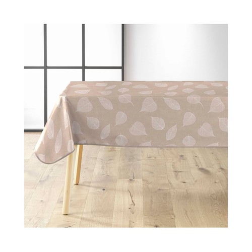 Mantel rectangular pvc 140x240cm tacto textil hojas blanco. U10