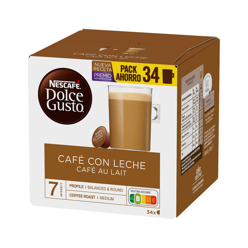 Café con leche en cápsulas, intensidad 7 NESCAFÉ DOLCE GUSTO 34 uds.
