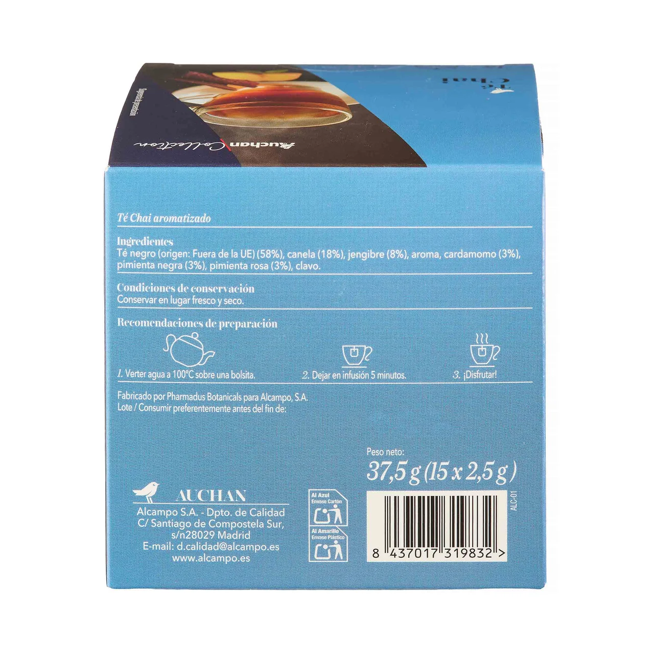 PRODUCTO ALCAMPO Collection Té chai 15 uds. 37,5 g.
