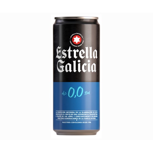 Cerveza sin alcohol (0,0% Vol.) ESTRELLA GALICIA lata de 33 centilitros