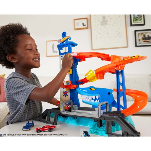 Pista para coches de juguete, incluye 1 vehículo die-cast, HOT WHEELS City Mordisco del tiburón MATTEL HDP06.