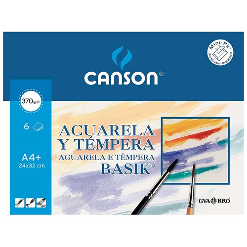 Bloc de 6 hojas de 24x32cm, papel acuarela Basik 360g, CANSON.