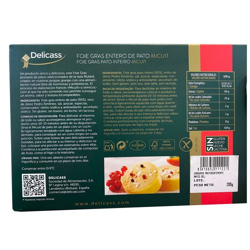 DELICASS Foie gras de pato entero 200 g.