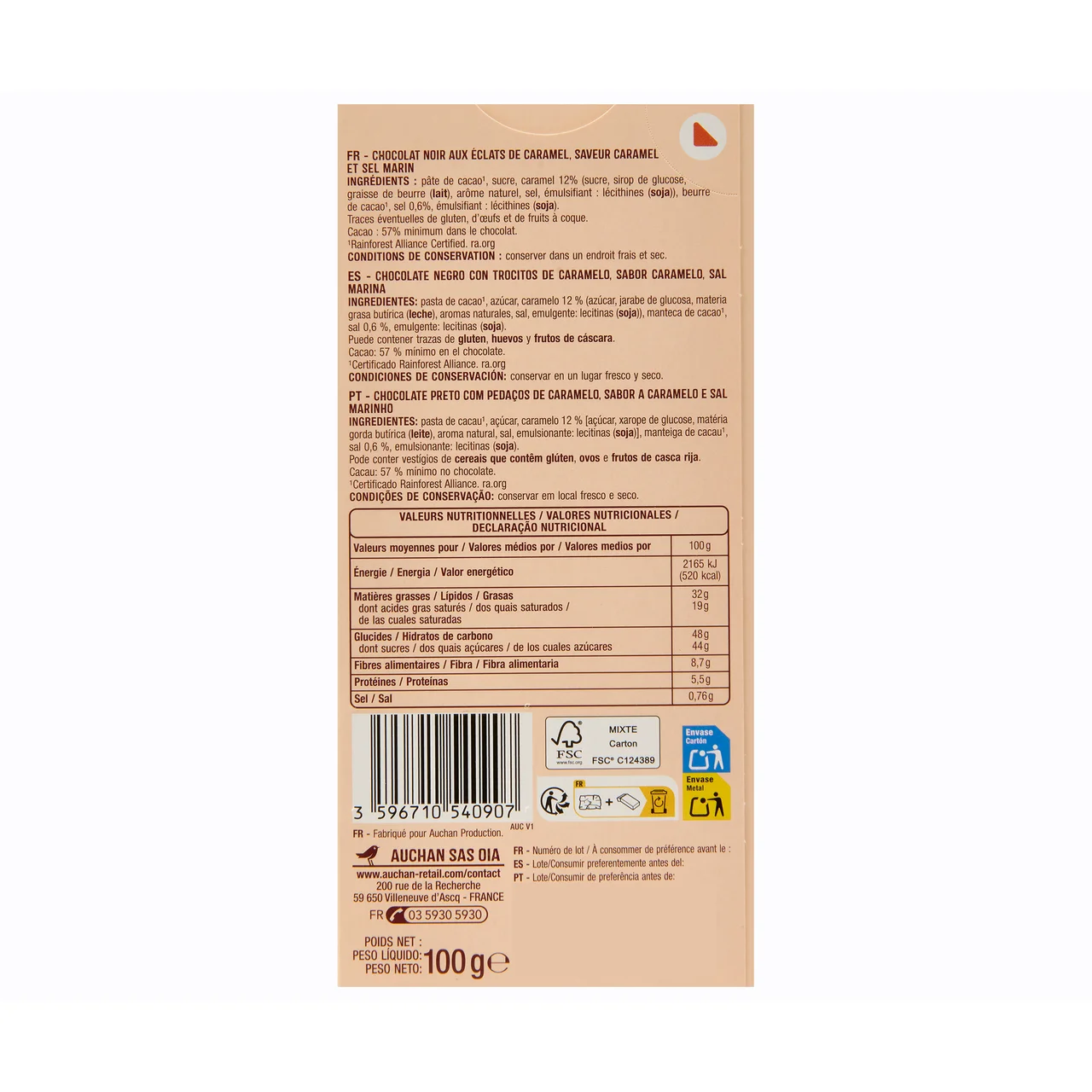 PRODUCTO ALCAMPO Chocolate negro con caramelo y sal 100 gr