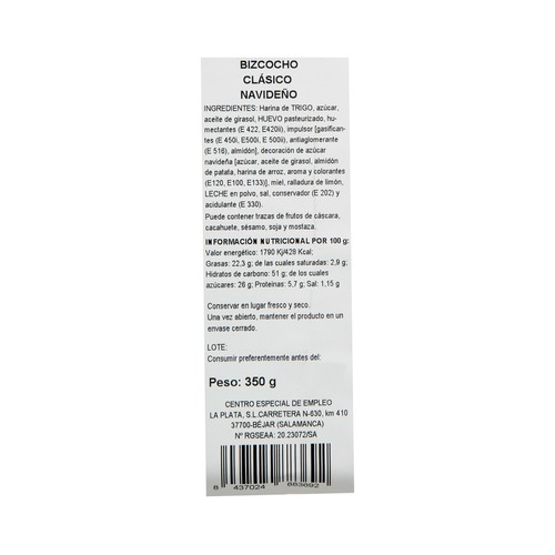 Bizcocho de yogur con decoración navideña 350 g.