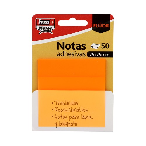 Notas adhesivas traslúcidas FixoNotes color naranja.