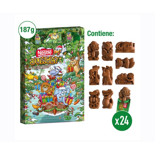 NESTLÉ Jungly Calendario de adviento con figuritas de chocolate con leche 187 g.
