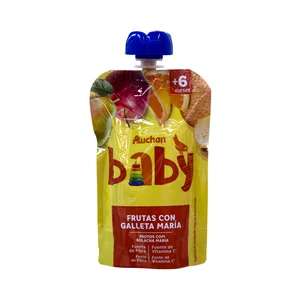 ALCAMPO BABY Bolsita de frutas con galletas maría a partir de 6 meses 120 g.