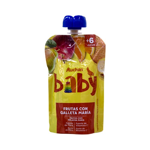 ALCAMPO BABY Bolsita de frutas con galletas maría a partir de 6 meses 120 g.