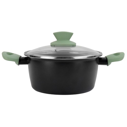 Cacerola aluminio estampado 24cm con tapa vidrio, Savia. MAGEFESA