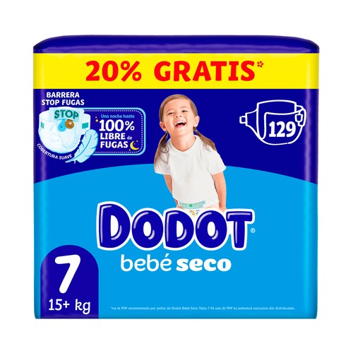 DODOT Bebé-seco Pañales talla 7 (+ 15 kg) 129 uds.
