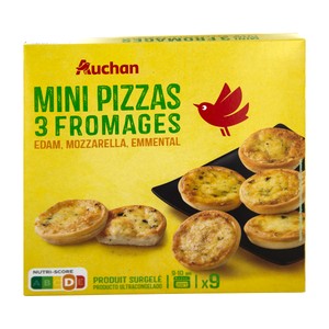 Imagen de AUCHAN Mini pizzas congeladas 3 quesos (Edam, Mozzarella y Emmental) 270 g. Producto Alcampo