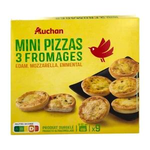 AUCHAN Mini pizzas congeladas 3 quesos (Edam, Mozzarella y Emmental) 270 g. Producto Alcampo
