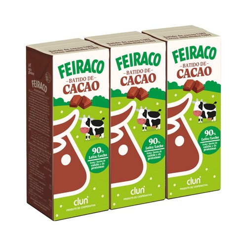 FEIRACO Batido de chocolate elaborado con leche de origen gallego FEIRACO 3 x 200 ml.