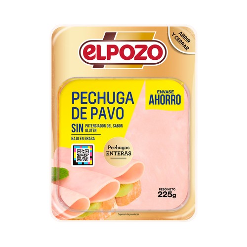 Pechuga de pavo cortada en lonchas EL POZO 225 g.