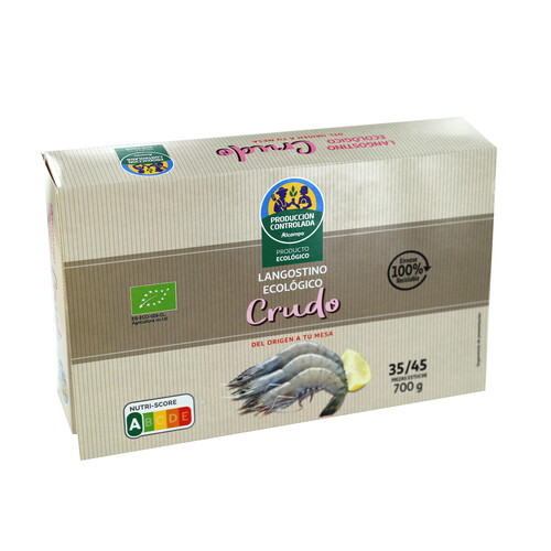 ALCAMPO PRODUCCIÓN CONTROLADA Langostino blanco 35 / 45 crudo, ecológico y ultracongelado ALCAMPO PRODUCCIÓN CONTROLADA ECOLÓGICO (P.N. 700g)