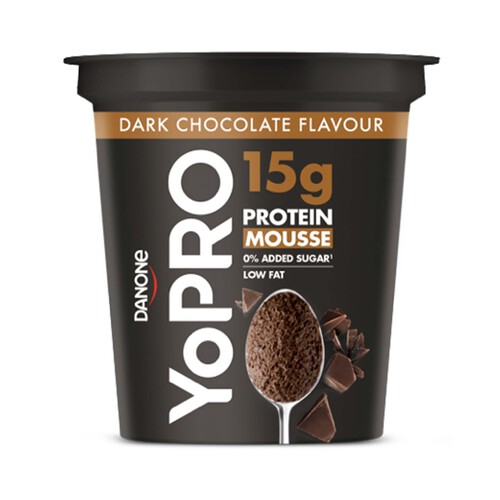 YOPRO Mousse con sabor a chocolate negro, sin azúcar y con alto contenido en proteínas  de Danone 200 g.