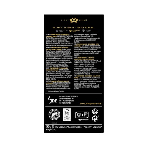 L"OR ESPRESSO Café en cápsulas sabor caramelo 10 uds. 52 g.