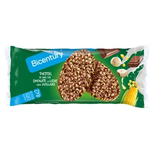 BICENTURY Tortitas de maiz con chocolate con leche y sabor avellana 4 x 2 108 g.