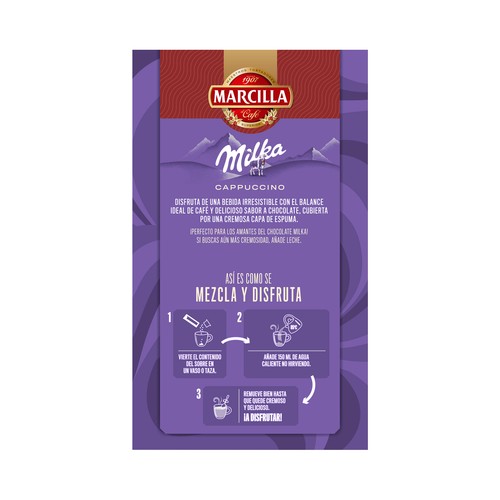 MARCILLA Café soluble cappuccino con chocolate Milka 8 x 15 g.