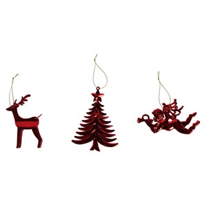 Imagen de Colgante 3D Rojo Brillante con forma de Pino/Angel/Reno modelos surtidos para decorar Árbol de Navidad, ACTUEL