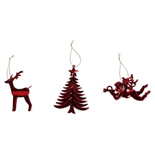Colgante 3D Rojo Brillante con forma de Pino/Angel/Reno modelos surtidos para decorar Árbol de Navidad, ACTUEL
