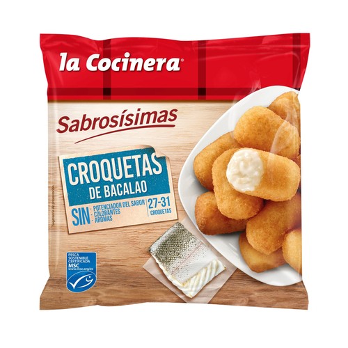 Croquetas ultracongeladas rellenas de bacalao LA COCINERA Sabrosísimas 500 g.