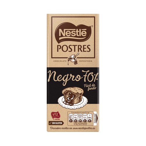 NESTLÉ Chocolate negro 70% para respostería fácil fundir 170 g.
