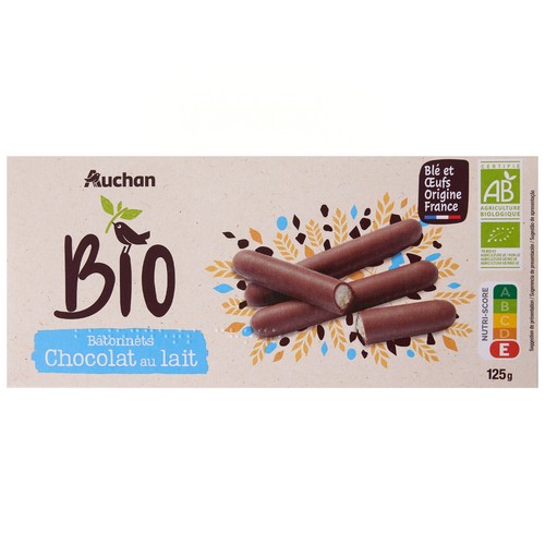Galletas de palitos de chocolate con leche ALCAMPO ECOLÓGICO 125 g.