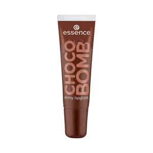 ESSENCE Choco bomb tono marrón Brillo de labios no pegajoso con partículas doradas brillantes.