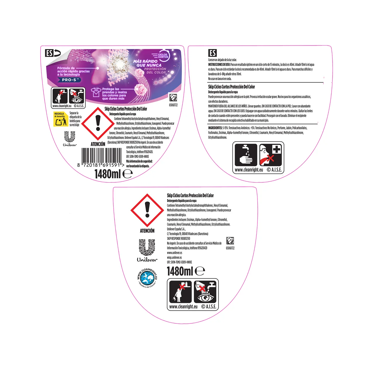 Detergente líquido ciclos cortos protección color 37 ds.