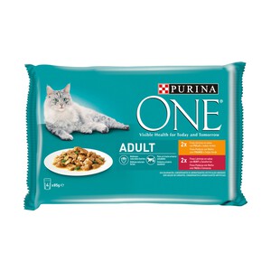 PURINA ONE Comida para gatos adultos a base de salsa de pollo y judías verdes PURINA ONE 4 uds. x 85 g.