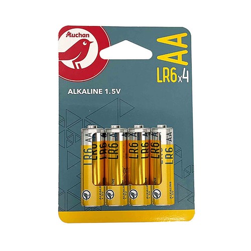 Pack de 4 pilas alcalinas AA, LR06, 1,5V, PRODUCTO ALCAMPO.