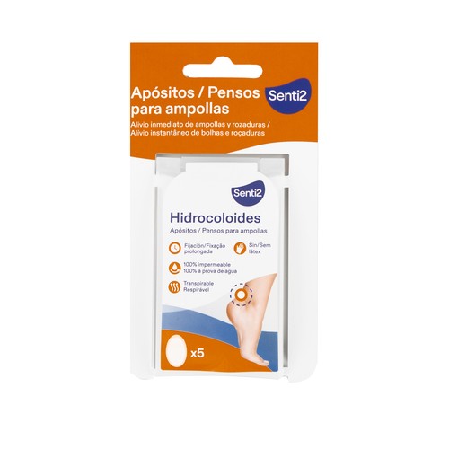 SENTI2 Apósitos impermeables y transpirables sin látex, para alivio inmediato de ampollas y rozaduras 5 uds.