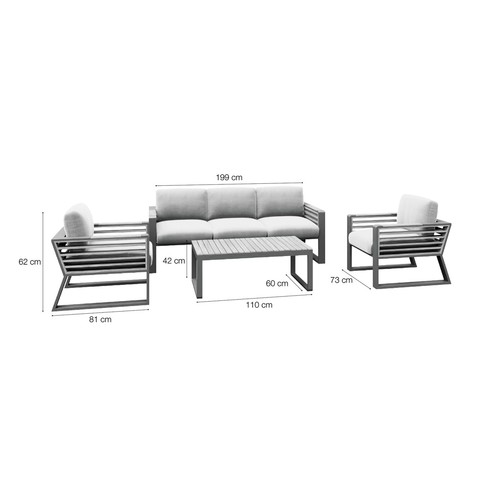 Conjunto jardín 4 piezas  de aluminio, modelo Nigerya. KACTUS REPUBLIC