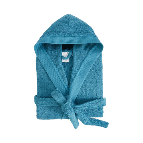 Albornoz con capucha para adulto talla XL, tejido 100% algodón 420g/m², color azul ACTUEL.